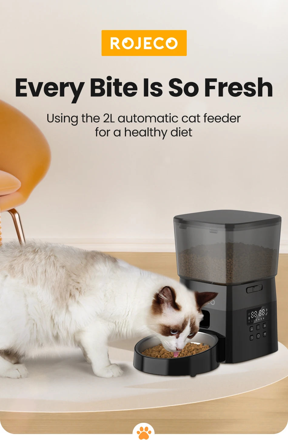 Smart Button Pet Feeder Auto Food Dispenser for Cats & Dogs