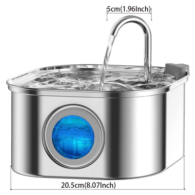 Smart Pet Water Feeder with Visual Window 3.2L Stainless Steel