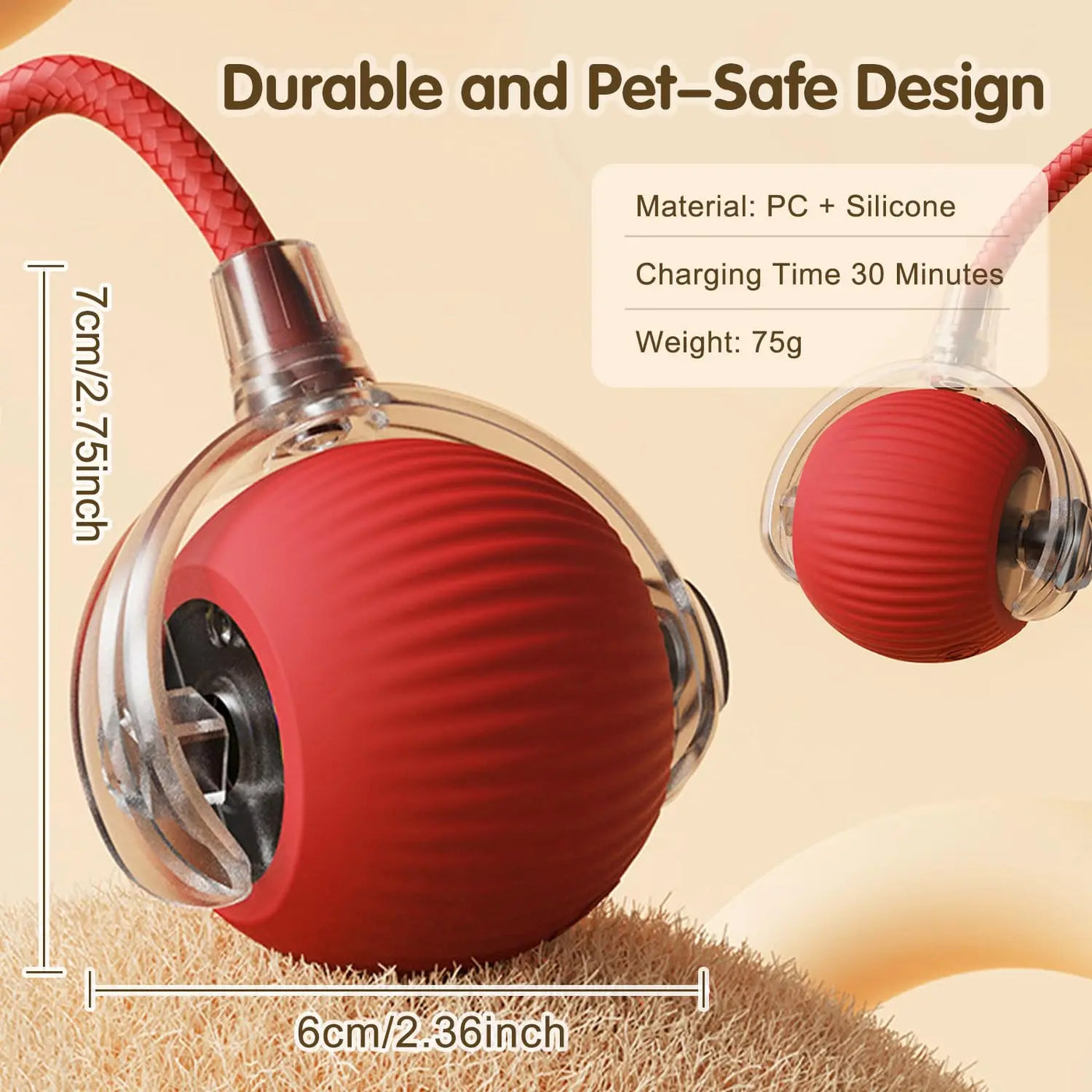 Automatic Cat Toy Ball with Tail Rechargeable