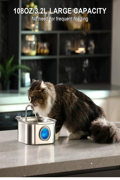 Smart Pet Water Feeder with Visual Window 3.2L Stainless Steel
