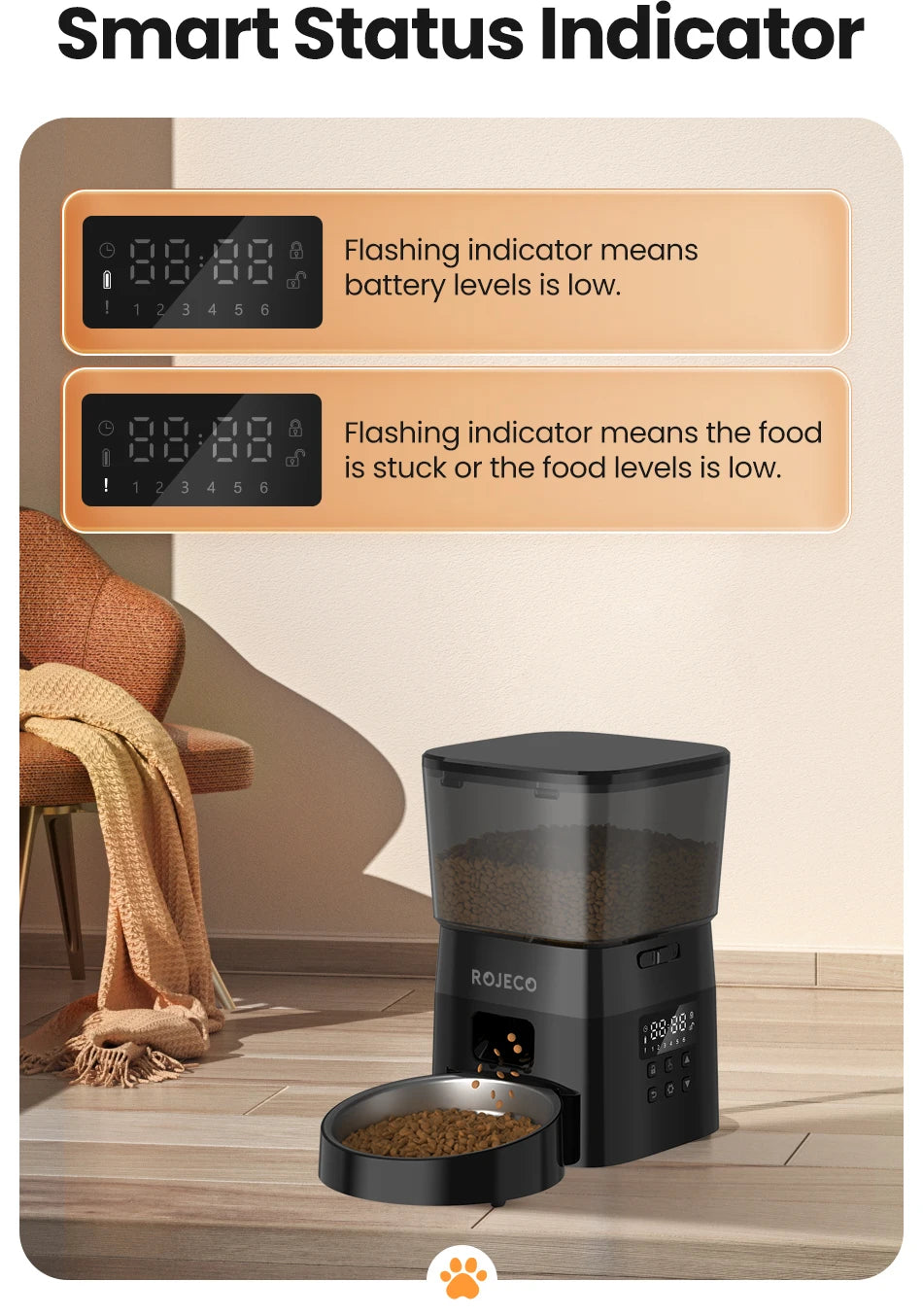 Smart Button Pet Feeder Auto Food Dispenser for Cats & Dogs